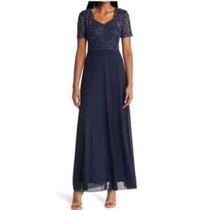 NWT Pisarro Nights Beaded Bodice A-Line Gown - Navy, Size 2